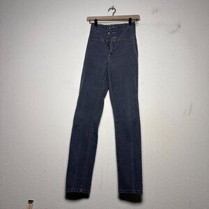 VTG Gather Denim Jean Pant Women L Black USA Made Button Fly Highwaisted Western